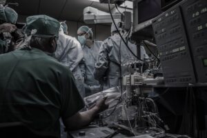 Medical team in scrubs in operating room